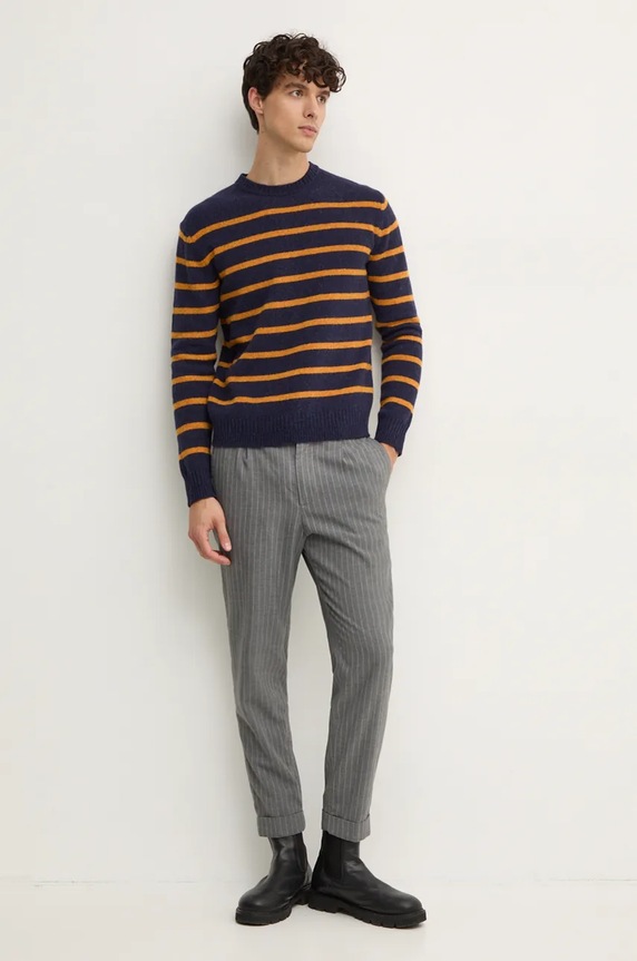 United Colors of Benetton sweter wełniany okrągły granatowy 103MK107U