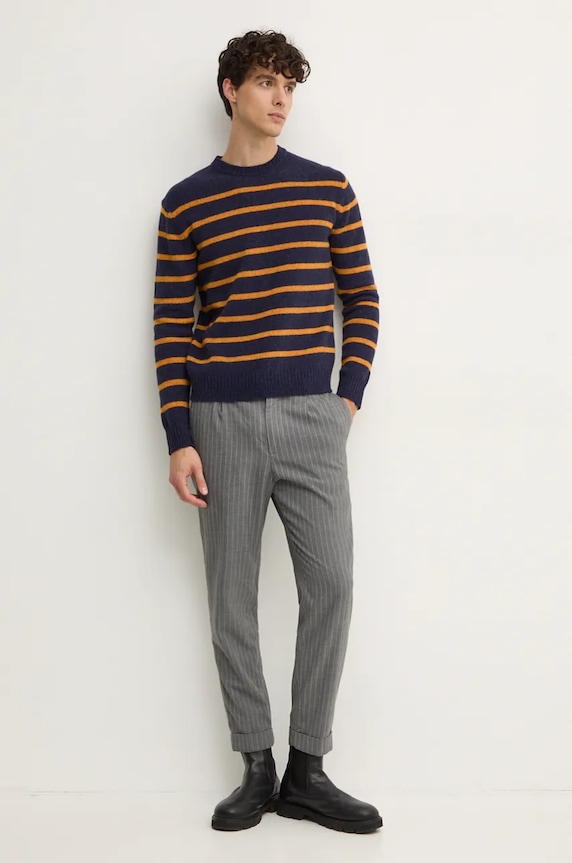 United Colors of Benetton sweter wełniany okrągły granatowy 103MK107U