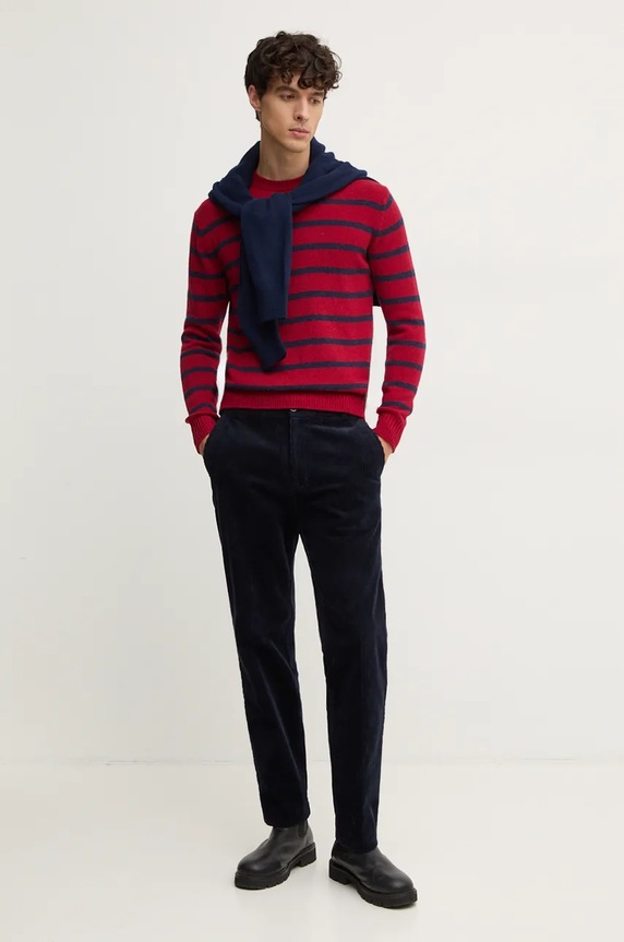 United Colors of Benetton sweter wełniany okrągły bordowy 103MK107U