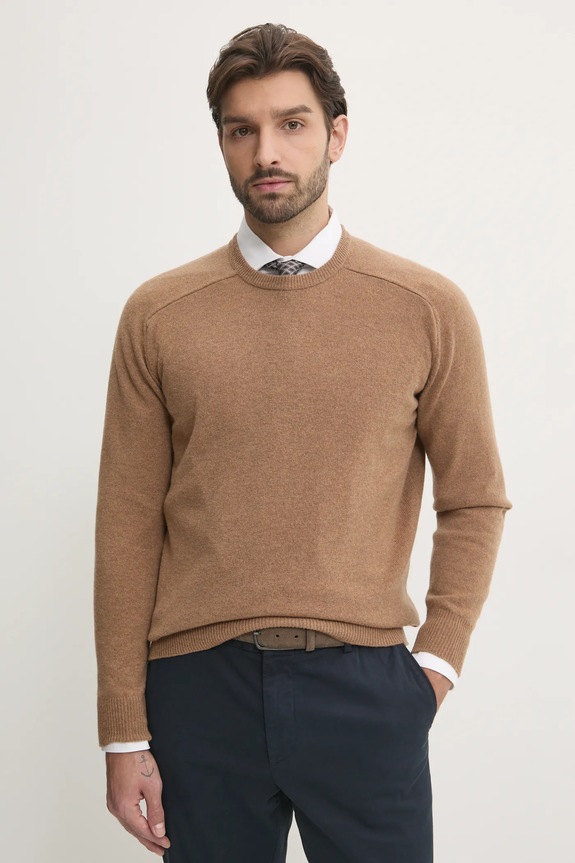 Vlněný svetr United Colors of Benetton kulatý béžová 1006U108W