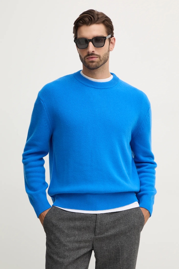 United Colors of Benetton sweter wełniany okrągły niebieski 1344U108G