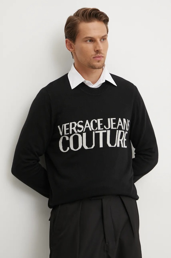 Μάλλινο πουλόβερ Versace Jeans Couture μαλλί μαύρο 77GAFM01.CMH80