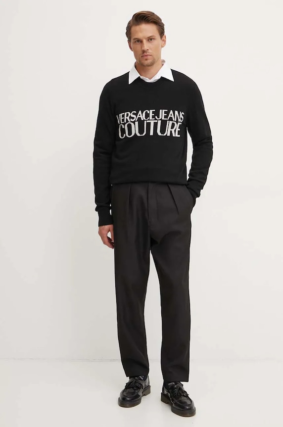 Μάλλινο πουλόβερ Versace Jeans Couture 77GAFM01.CMH80 μαύρο AW24
