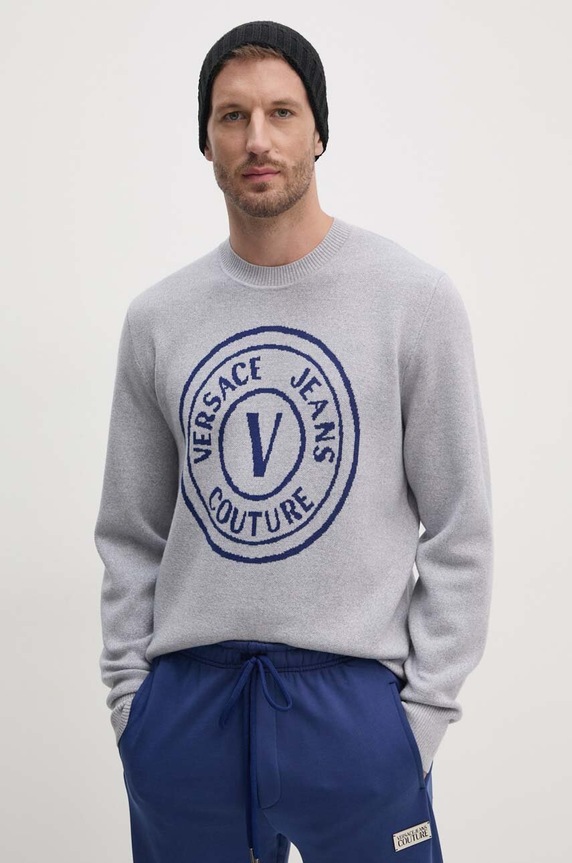 Vlnený sveter Versace Jeans Couture vlna sivá 77GAFM02.CMH42