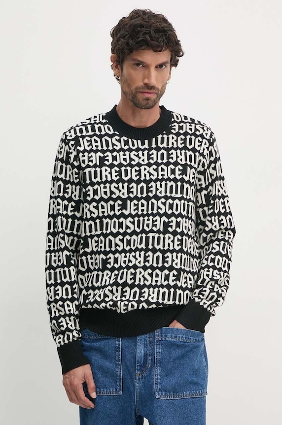 Versace Jeans Couture sweter wełniany okrągły czarny 77GAFM03.CMN91
