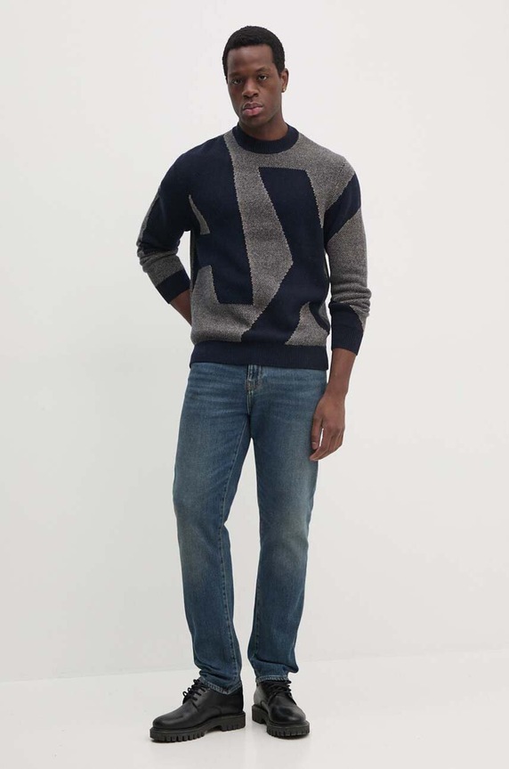 Armani Exchange sweter wełniany 6DZM2Q.ZM4QZ granatowy AW24