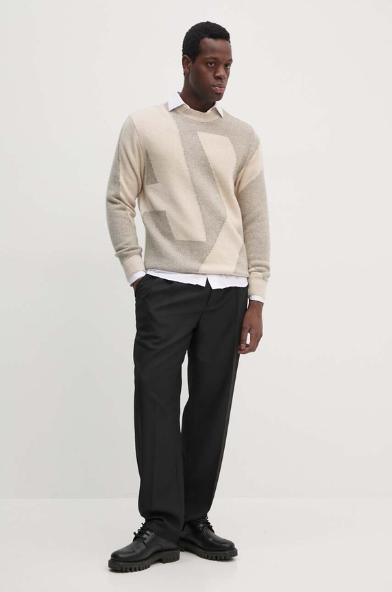 Armani Exchange sweter wełniany 6DZM2Q.ZM4QZ beżowy AW24
