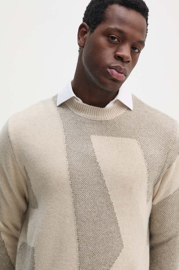 Armani Exchange sweter wełniany beżowy 6DZM2Q.ZM4QZ