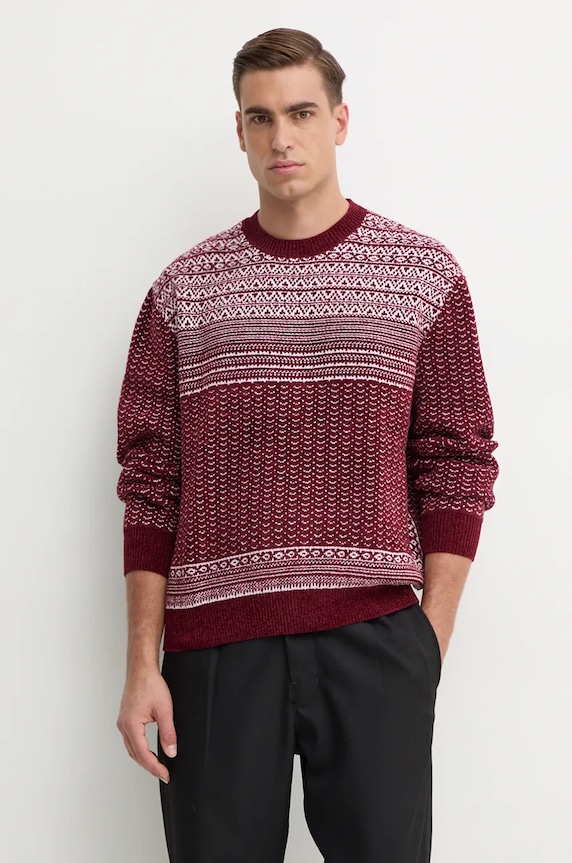 Armani Exchange sweter z domieszką wełny okrągły bordowy XM000028.AF10351