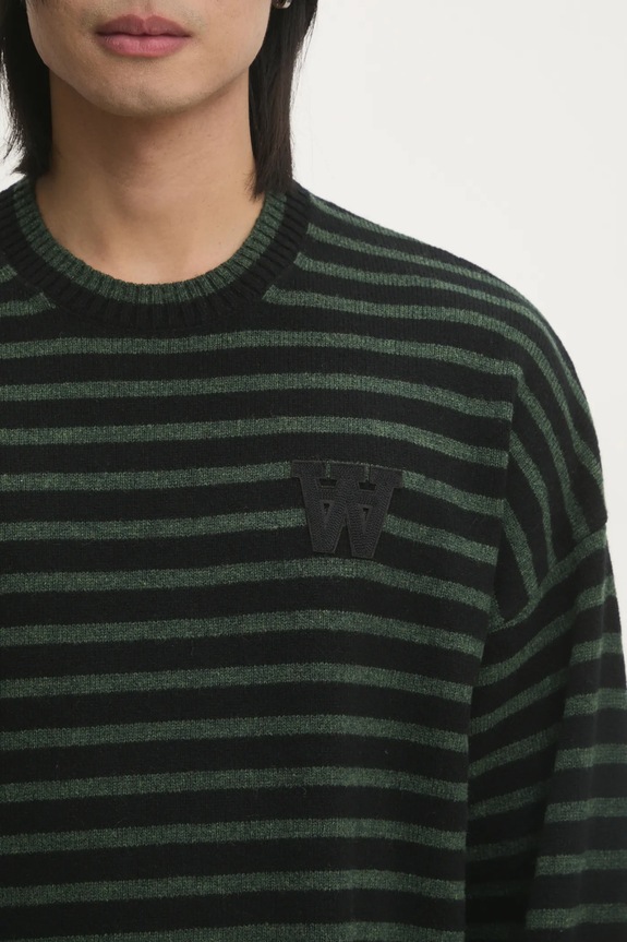 Шерстяной свитер Wood Wood Tya Striped Oversized Jumper зелёный 10315502.4159
