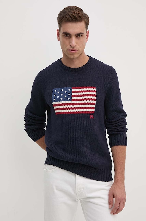 Bavlněný svetr Polo Ralph Lauren nášivka námořnická modř 710718281