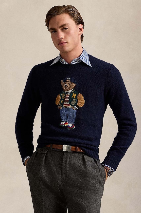 Polo Ralph Lauren sweter wełniany okrągły granatowy 710946138