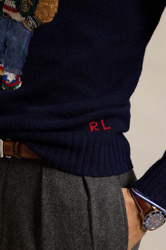 Odzież Polo Ralph Lauren sweter wełniany 710946138 granatowy