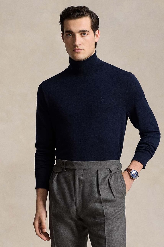 Vlněný svetr Polo Ralph Lauren hladký modrá 710946145