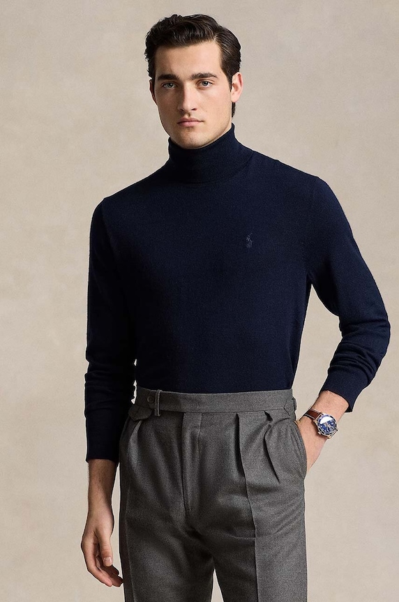 Vlněný svetr Polo Ralph Lauren hladký modrá 710946145