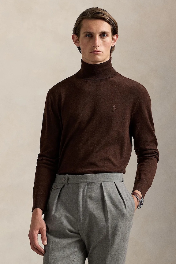 Vlněný svetr Polo Ralph Lauren hladký hnědá 710946145