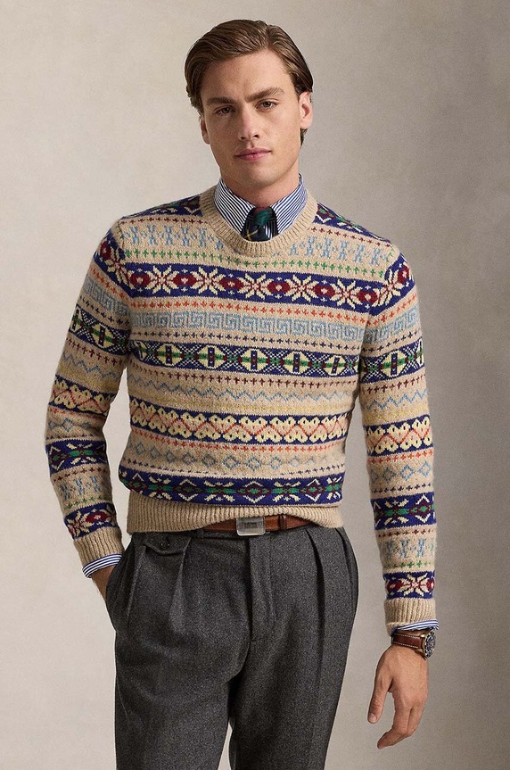 Polo Ralph Lauren sweter wełniany okrągły beżowy 710949291