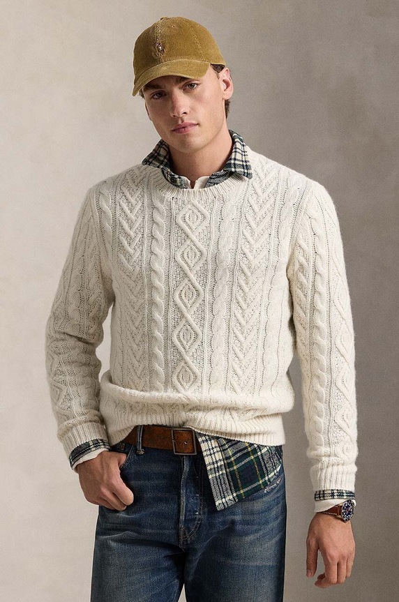 Vlněný svetr Polo Ralph Lauren kulatý béžová 710949800