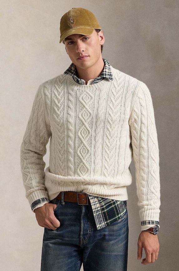 Vlněný svetr Polo Ralph Lauren kulatý béžová 710949800