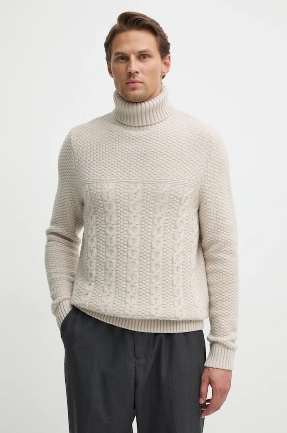 Vlněný svetr Barbour rolák béžová MKN1580