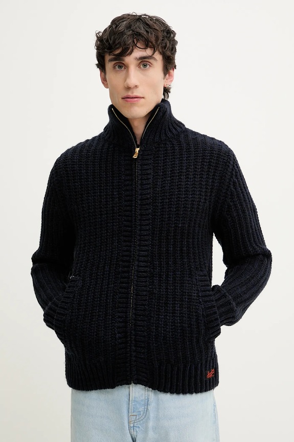 Superdry kardigan z domieszką wełny z domieszką wełny granatowy M6110592A.2TF