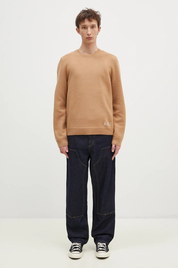 A.P.C. sweter wełniany Pull Edward WVBDJ.H23059 brązowy
