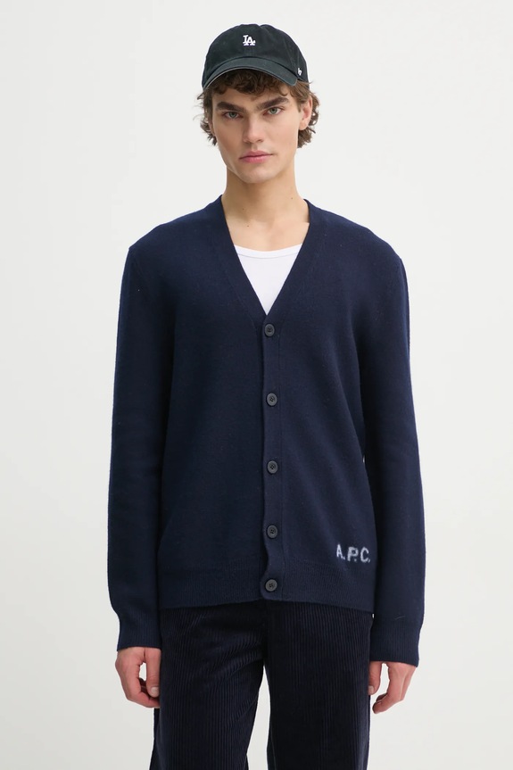Vlnený kardigán A.P.C. kenny vlna tmavomodrá WVBDK.H22305