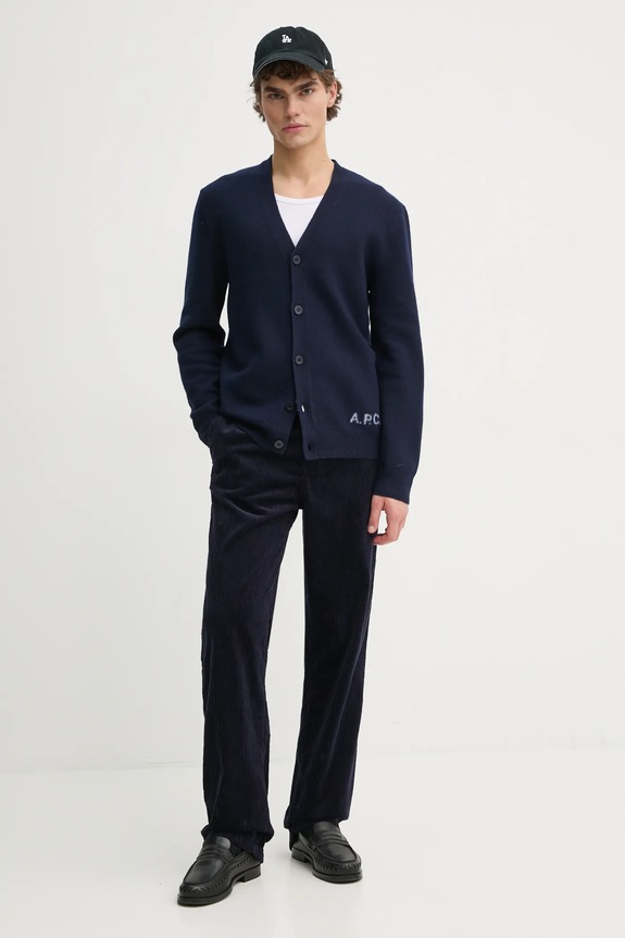 Vlnený kardigán A.P.C. kenny WVBDK.H22305 tmavomodrá AW24