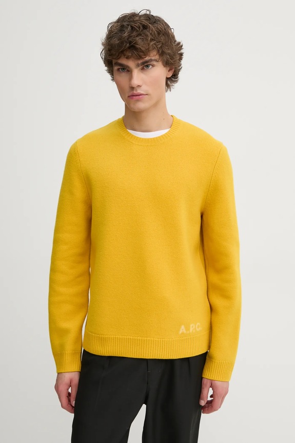 A.P.C. sweter wełniany pull edward okrągły żółty WVBDK.H23059