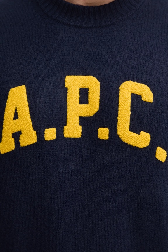 Vlněný svetr A.P.C. pull joshua WVBDK.M23365 námořnická modř