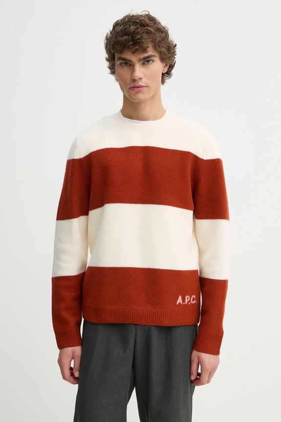 A.P.C. sweter wełniany pull edwardo okrągły pomarańczowy WVBDL.H23364