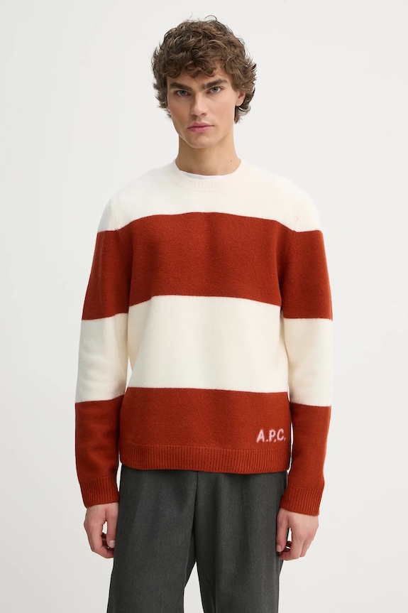 A.P.C. sweter wełniany pull edwardo okrągły pomarańczowy WVBDL.H23364