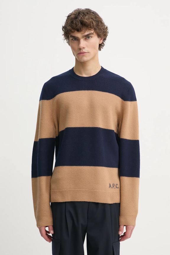 A.P.C. sweter wełniany pull edwardo okrągły granatowy WVBDL.H23364