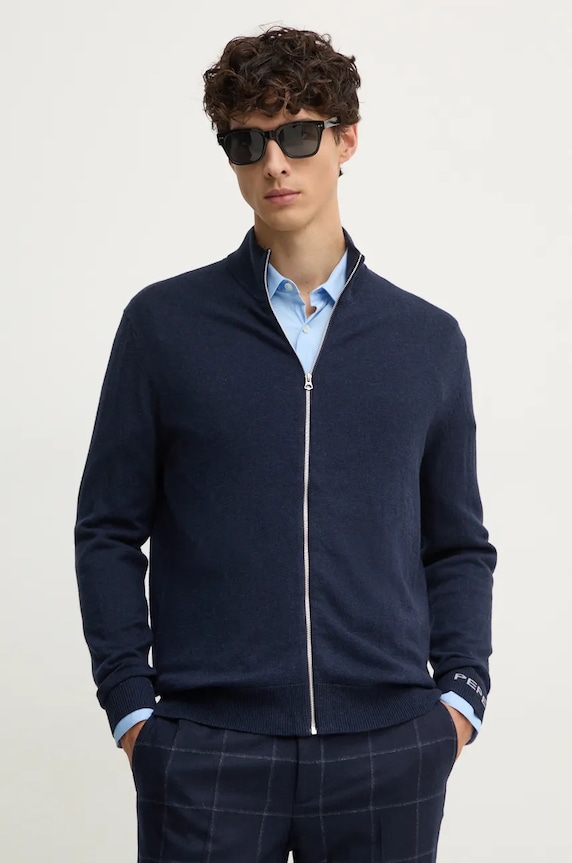 Кардиган з домішкою вовни Pepe Jeans NEW ANDRE MOCK ZIPPER з додаванням вовни темно-синій PM702458