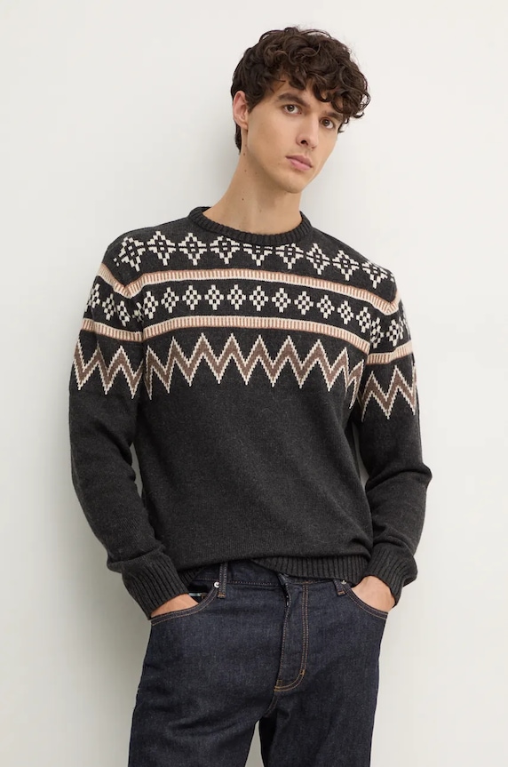 Svetr z vlněné směsi Pepe Jeans CHRISTOPHER kulatý šedá PM702460