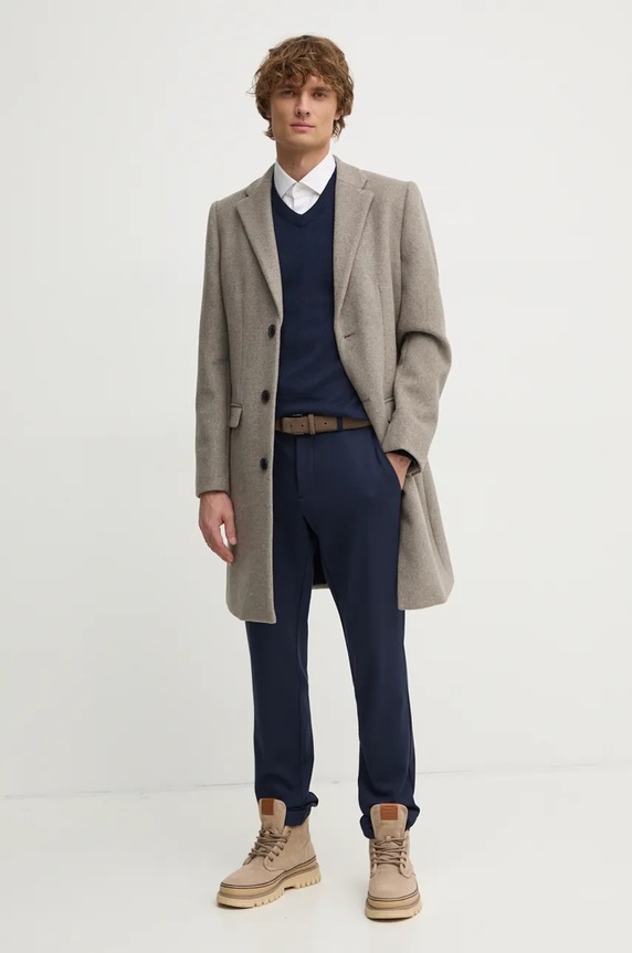 Pepe Jeans sweter z domieszką wełny NEW ANDRE V NECK PM702468 granatowy AW24