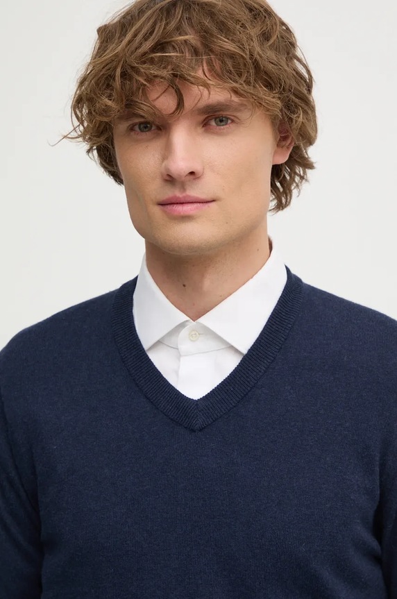 Odzież Pepe Jeans sweter z domieszką wełny NEW ANDRE V NECK PM702468 granatowy