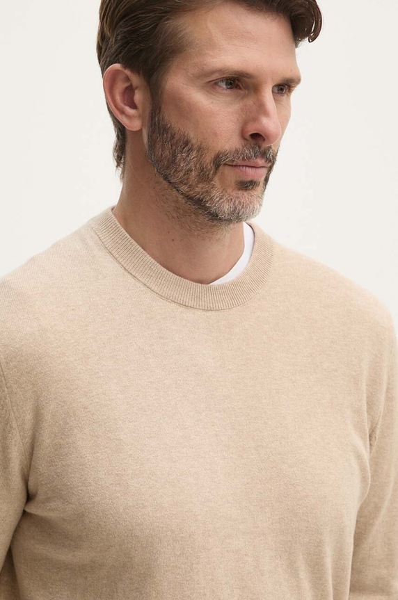 Pepe Jeans gyapjúkeverék pulóver NEW ANDRE CREW NECK gyapjú szállal bézs PM702469