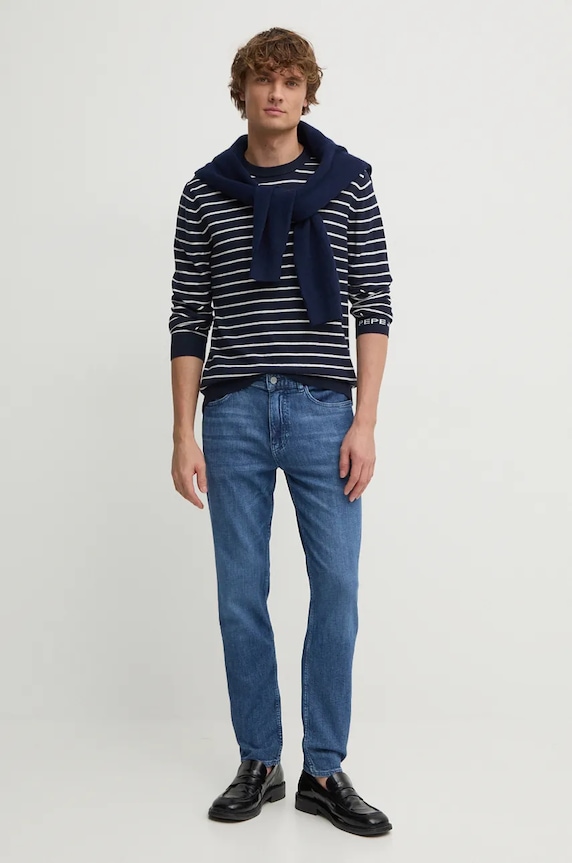 Pepe Jeans pulover din amestec de lana NEW ANDRE STRIPES PM702479 bleumarin AW24