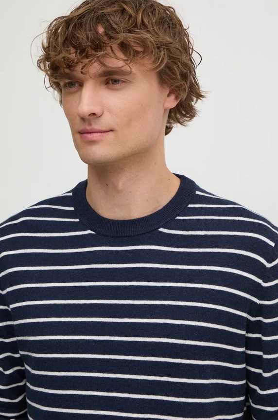 Pepe Jeans pulover din amestec de lana NEW ANDRE STRIPES bleumarin PM702479