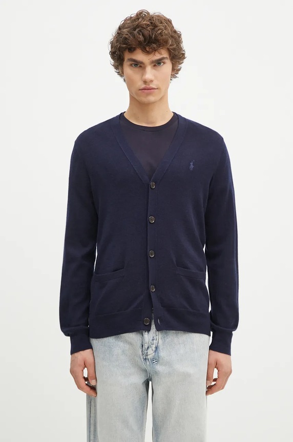 Polo Ralph Lauren kardigan wełniany RWS-Longsleeve szpic granatowy 710946144