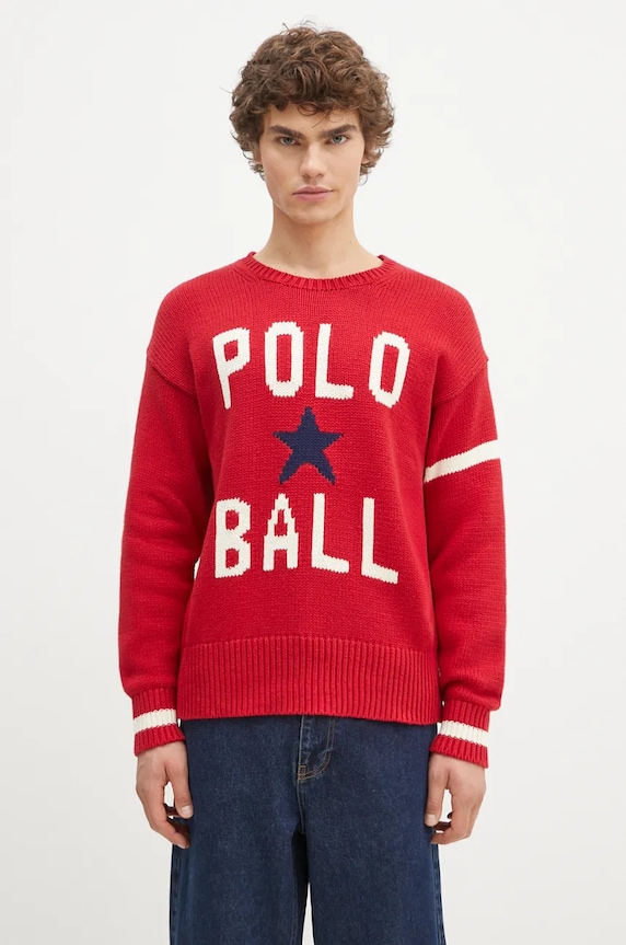 Bavlnený sveter Polo Ralph Lauren vzorovaný červená 710949298
