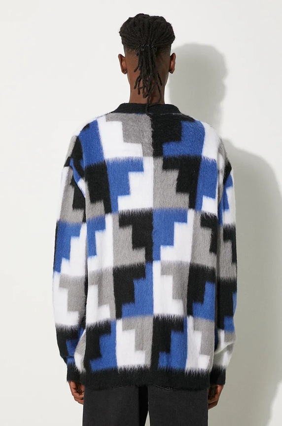Îmbrăcăminte Marcelo Burlon cardigan din amestec de lana AOP Damier Cross Knit Cardigan CMHB001F24KNI0010645 gri