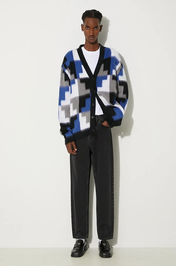 Marcelo Burlon cardigan din amestec de lana AOP Damier Cross Knit Cardigan CMHB001F24KNI0010645 gri