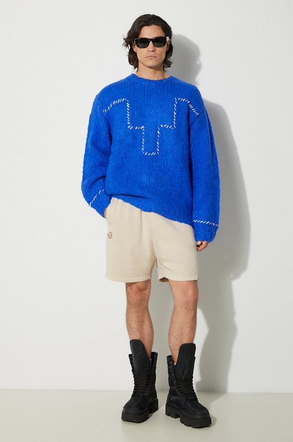 Sveter s prímesou vlny Marcelo Burlon Cross Block Knit Comfort Crew CMHE035F24KNI0054501 tmavomodrá AW24