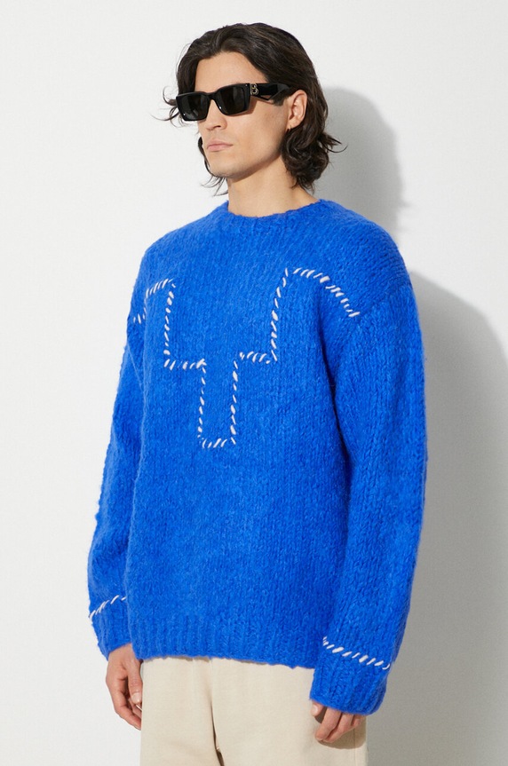 Sveter s prímesou vlny Marcelo Burlon Cross Block Knit Comfort Crew tmavomodrá CMHE035F24KNI0054501