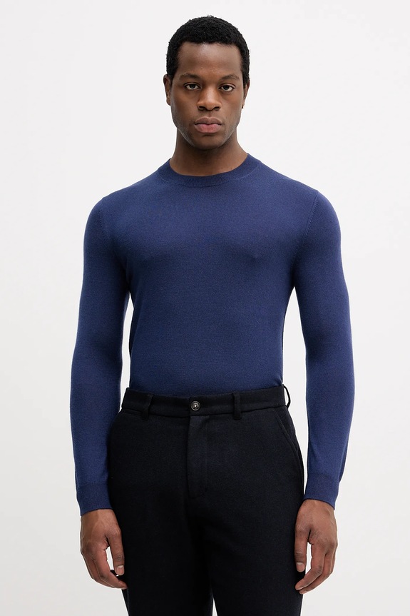 Sisley sweter wełniany okrągły granatowy 11BAS100Y