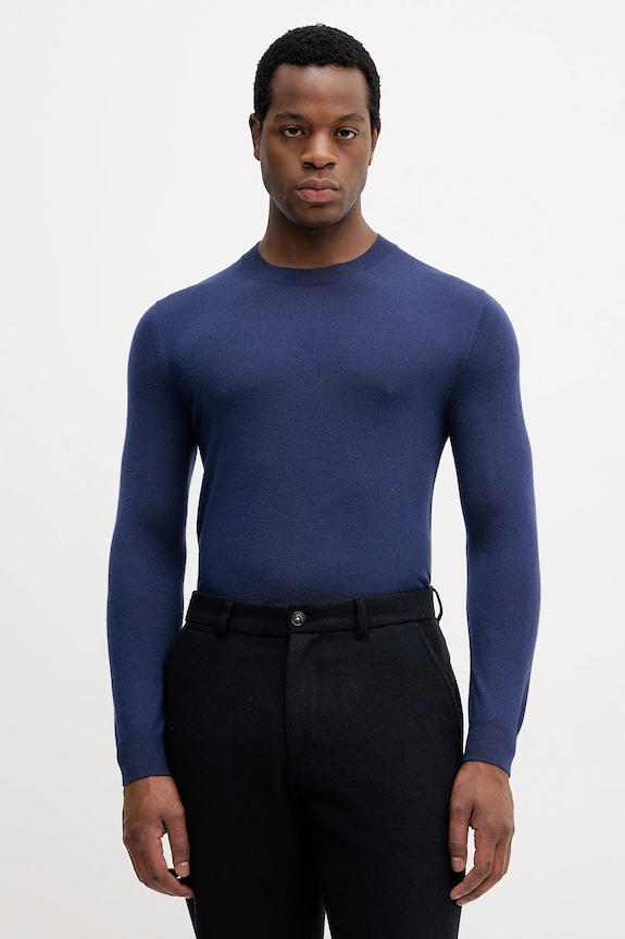 Sisley sweter wełniany okrągły granatowy 11BAS100Y