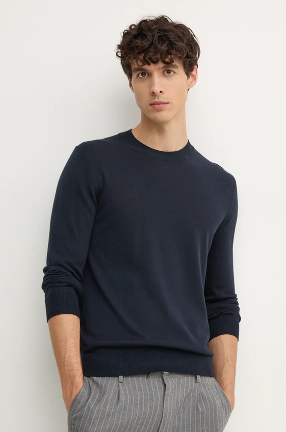 Sisley sweter wełniany okrągły granatowy 11BAS100Y
