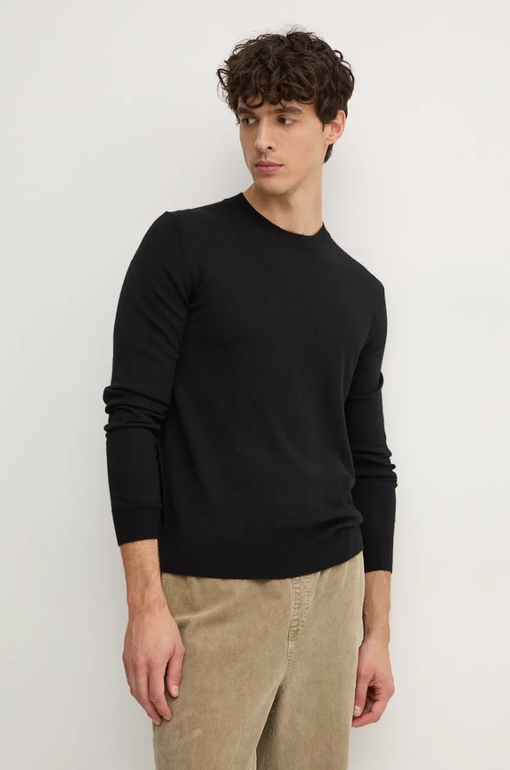 Sisley sweter wełniany okrągły czarny 11BAS100Y